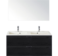 Koupelnový nábytkový set Sanox Porto barva čela black oak ŠxVxH 120 x 75 x 52 cm s dvojitým umyvadlem z minerální litiny a zrcadlem