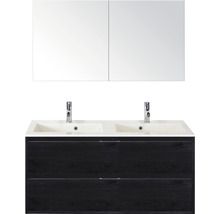Koupelnový nábytkový set Sanox Porto barva čela black oak ŠxVxH 120 x 75 x 52 cm s dvojitým umyvadlem z minerální litiny a zrcadlovou skříňkou