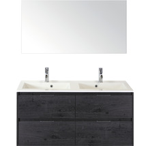 Koupelnový nábytkový set Sanox Porto barva čela black oak ŠxVxH 120 x 75 x 52 cm s dvojitým umyvadlem z minerální litiny a zrcadlem