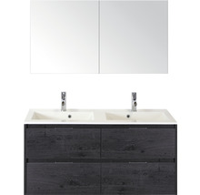 Koupelnový nábytkový set Sanox Porto barva čela black oak ŠxVxH 120 x 75 x 52 cm s dvojitým umyvadlem z minerální litiny a zrcadlovou skříňkou
