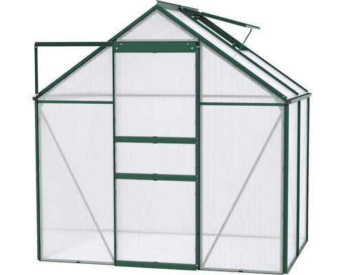 Skleník s otevřenými dveřmi a střešním oknem