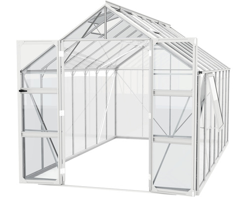 Skleník s otevřenými dveřmi a oknem