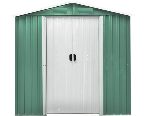 Kovová zahradní bouda s dvoukřídlými dveřmi