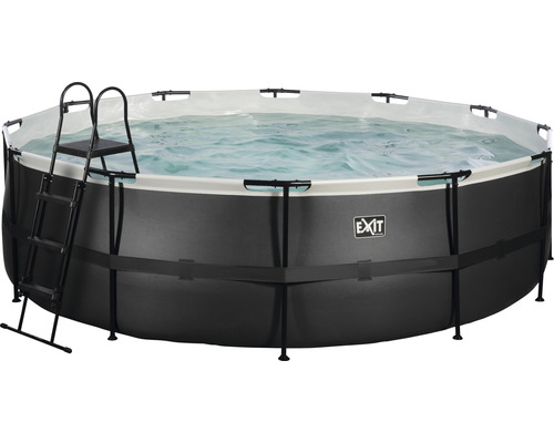 Nadzemní bazén rámový EXIT Black Leather Style ø488 x 122 cm design kůže s pískovou filtrací a žebříkem černý