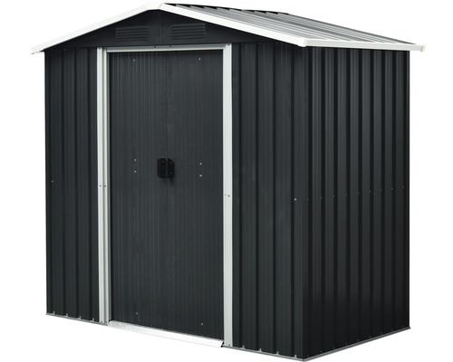 Kovová zahradní chatka s dvoukřídlými dveřmi