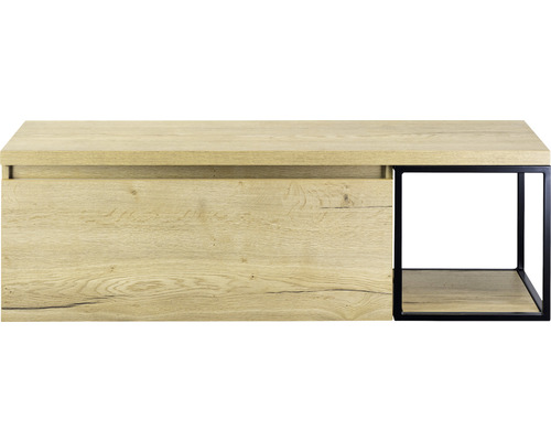 Koupelnová skříňka pod umyvadlo Sanox Frozen dub přírodní 140,2 x 43,6 x 45 cm Skříňka pod umyvadlo v barvě dřeva s černým kovovým rámem