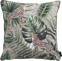 Čtvercový dekorativní polštář s motivem džungle a leopardů