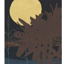 Ilustrace s banánovníky před velkým měsícem