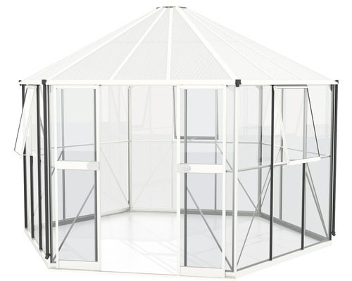 Skleník s ocelovým rámem a polykarbonátovými deskami