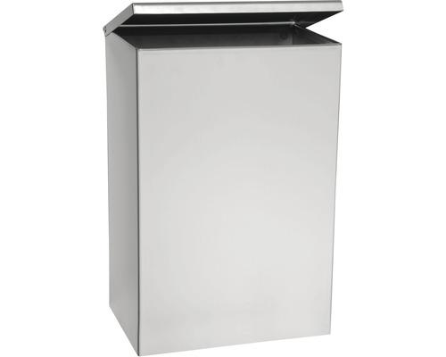 Obdélníkový koš na prádlo z nerezové oceli s otevřeným víkem.