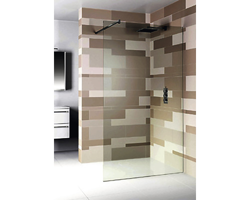 Walk In sprchová zástěna Riho Scandic S400 flat 115x200 cm levá/pravá GC5120F Walk-in sprcha se skleněnou stěnou a armaturami před vzorovanou stěnou