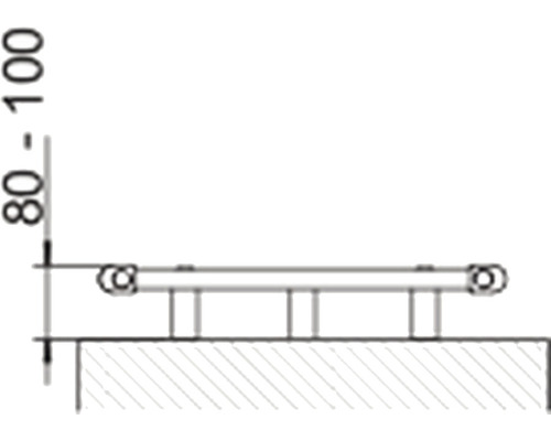 Technický nákres madla s rozměry 80 až 100 milimetrů