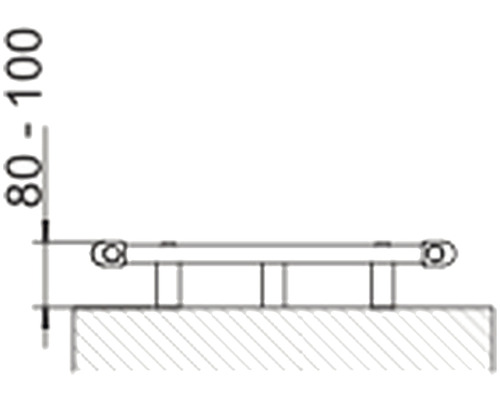 Nákres madla s výškou 80 až 100 centimetrů