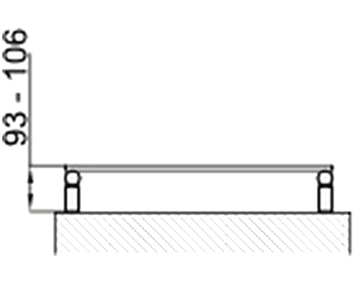 Technický nákres koupelnového radiátoru s rozměry 93 až 106 milimetrů