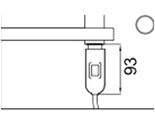 Technický nákres spínače lampy s rozměrem 93 milimetrů.