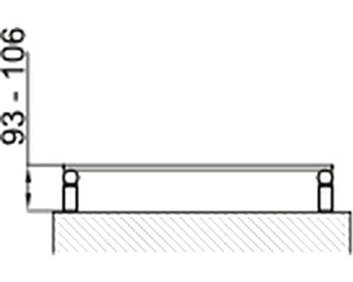 Technický nákres montážního prvku s rozměry 93 až 106 milimetrů