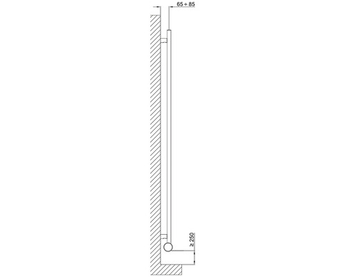 Schéma sprchové tyče pro montáž na stěnu s rozměry