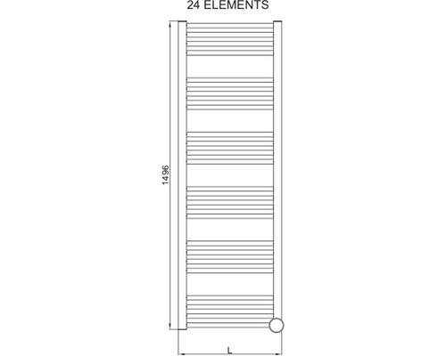 Technický výkres ohřívače ručníků s 24 prvky a rozměry