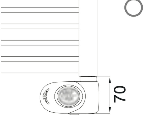 Radiátor s termostatem a údajem o velikosti 70