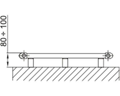 Technický nákres zábradlí s rozměry mezi 80 a 100 milimetry.