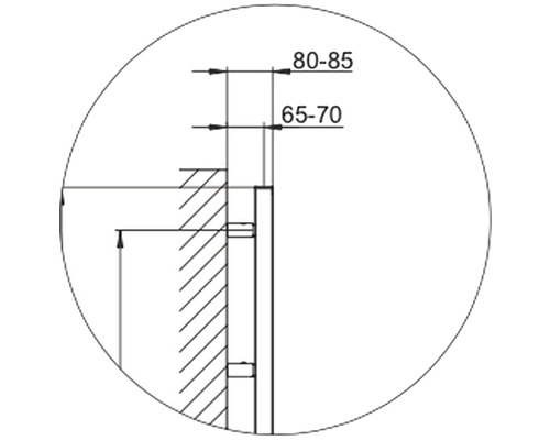 Technický nákres s rozměry 65 až 70 a 80 až 85
