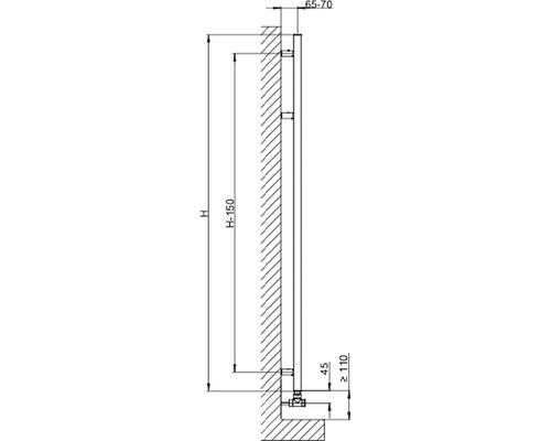 Technický výkres topného tělesa pro montáž na stěnu s rozměry