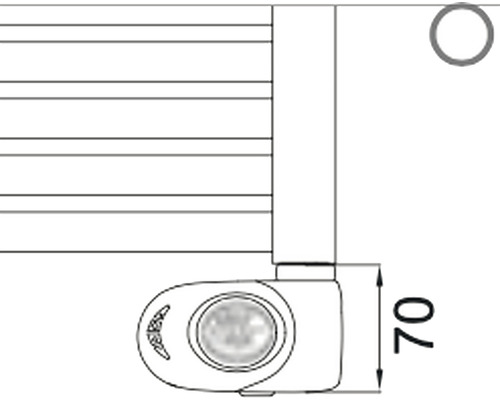 Obrázek připojovací sady radiátoru s rozměry 70 mm.