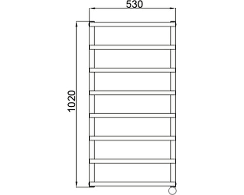 Technický výkres pojízdného regálu s rozměry 1020 x 530 milimetrů
