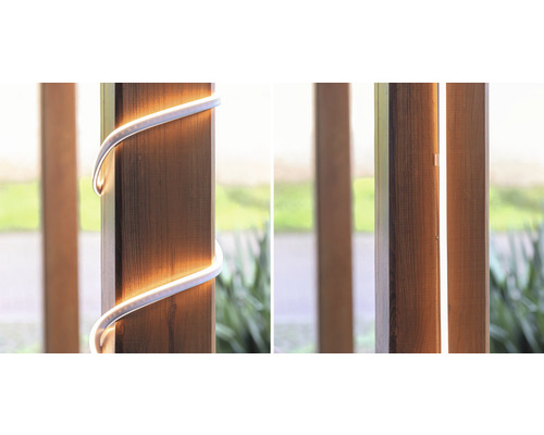 Flexibilní LED svítidlo na dřevěném sloupku, dva způsoby instalace