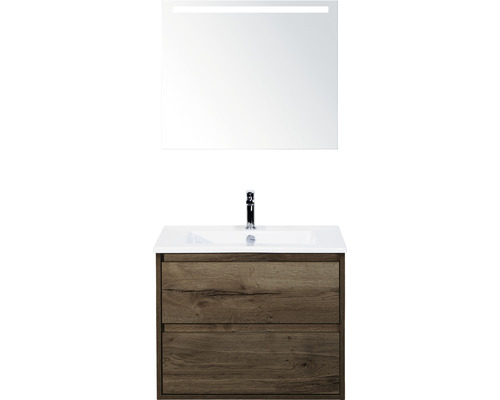 Koupelnový nábytkový set Sanox Porto barva čela tabacco ŠxVxH 71 x 170 x 51 cm s keramickým umyvadlem a zrcadlem s LED osvětlením