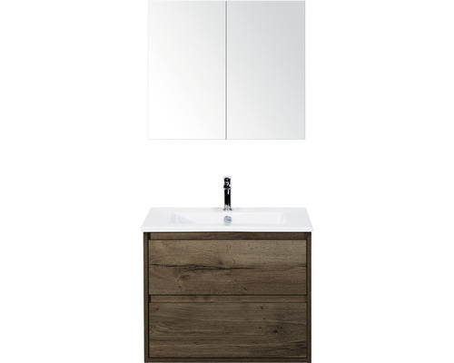 Koupelnový nábytkový set Sanox Porto barva čela tabacco ŠxVxH 71 x 170 x 51 cm s keramickým umyvadlem a zrcadlovou skříňkou
