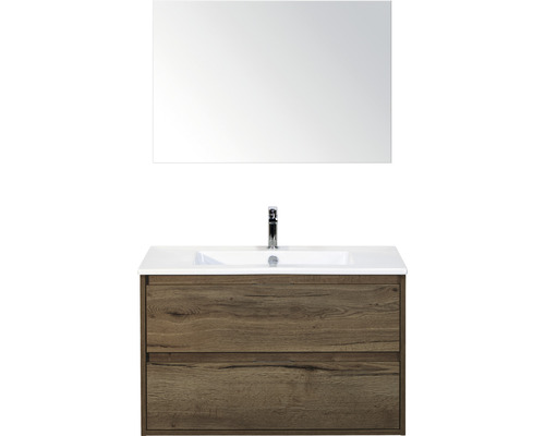Koupelnový nábytkový set Sanox Porto barva čela tabacco ŠxVxH 91 x 170 x 51 cm s keramickým umyvadlem a zrcadlem