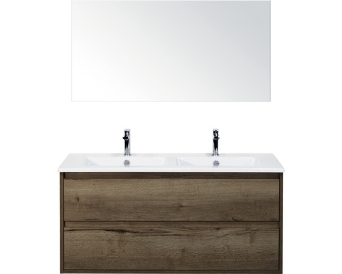 Koupelnový nábytkový set Sanox Porto barva čela tabacco ŠxVxH 121 x 170 x 51 cm s keramickým umyvadlem a zrcadlem