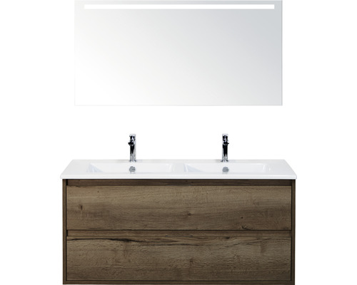 Koupelnový nábytkový set Sanox Porto barva čela tabacco ŠxVxH 121 x 170 x 51 cm s keramickým umyvadlem a zrcadlem s LED osvětlením