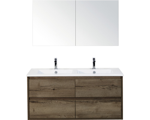 Koupelnový nábytkový set Sanox Porto barva čela tabacco ŠxVxH 121 x 170 x 51 cm s keramickým umyvadlem a zrcadlovou skříňkou