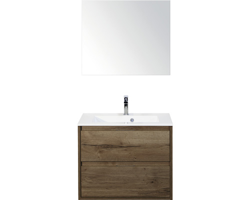 Koupelnový nábytkový set Sanox Porto barva čela tabacco ŠxVxH 70,5 x 170 x 50,5 cm s umyvadlem z minerální litiny a zrcadlem