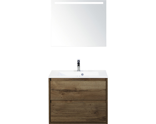 Koupelnový nábytkový set Sanox Porto barva čela tabacco ŠxVxH 70,5 x 170 x 50,5 cm s umyvadlem z minerální litiny a zrcadlem s LED osvětlením