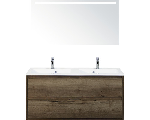 Koupelnový nábytkový set Sanox Porto barva čela tabacco ŠxVxH 120,5 x 170 x 50,5 cm s umyvadlem z minerální litiny a zrcadlem s LED osvětlením