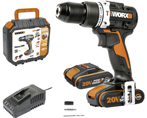 Aku vrtací šroubovák Worx WX352 20 V max. 60Nm, včetně 2x aku 2,0Ah a nabíječky Akumulátorový šroubovák se sadou příslušenství