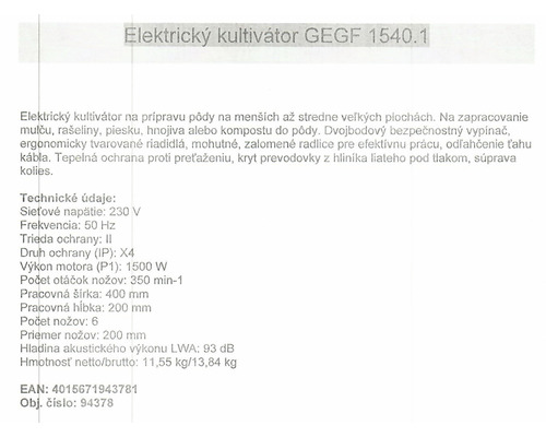 Informace o výkonu motoru a technických detailech produktu