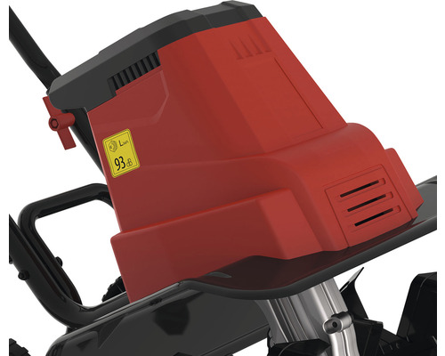 Detail zahradní frézy s uvedením hladiny hluku