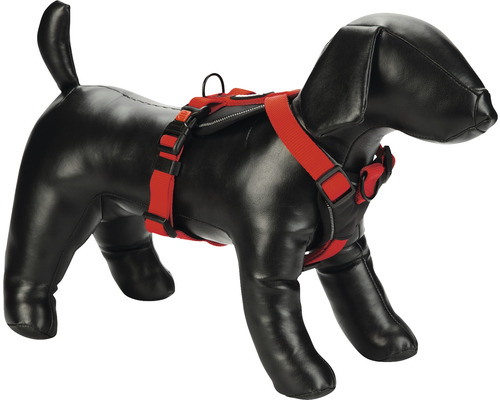 Postroj pro psy Y Karlie Art Sportiv Premium vel. L 25 mm 60 – 76 cm červený Pes s červeným postrojem.