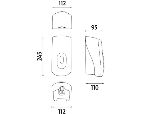 Technický nákres dávkovače mýdla s rozměry