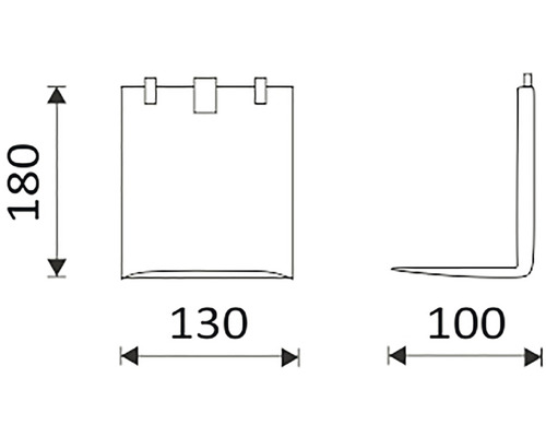 Technický výkres držáku s rozměry 180, 130 a 100.