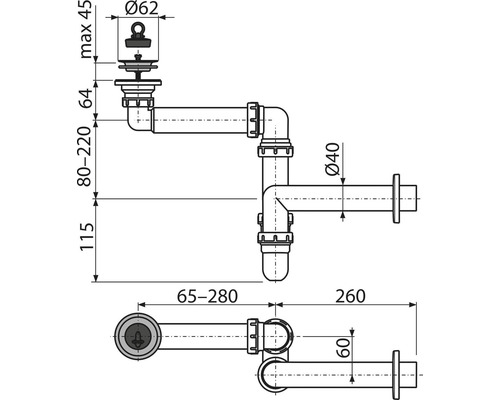 Nákres sifonu s rozměry