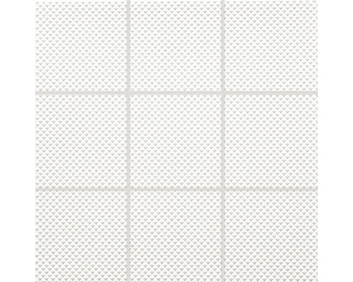 Jednobarevná dlažba bílá matná 9,8x9,8 cm reliéfní GRS Detail bílých dlaždic s reliéfním povrchem