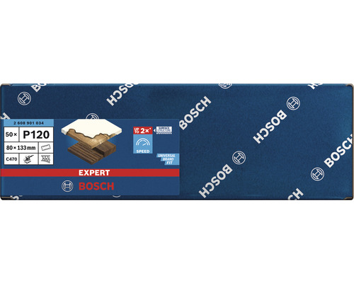 Brusné papíry Bosch Expert, zrnitost P120, 80 x 133 mm, 50 kusů