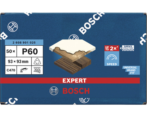 Sada brusných listů Bosch Expert, zrnitost P60, 93x93 milimetrů, 50 kusů