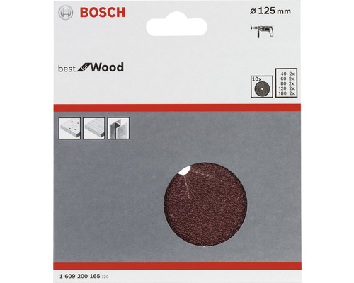 Sada brusných kotoučů Bosch na dřevo, průměr 125 mm, 10 kusů