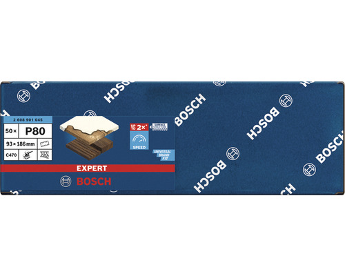 Brusné papíry Bosch Expert, zrnitost P80, 93x186 milimetrů, 50 kusů
